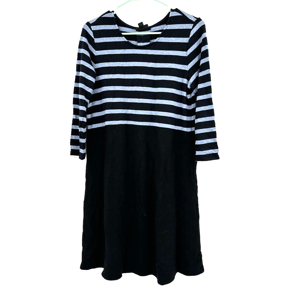 J Jill Wearever Collection size Small long sleeve dress‎ black blue striped